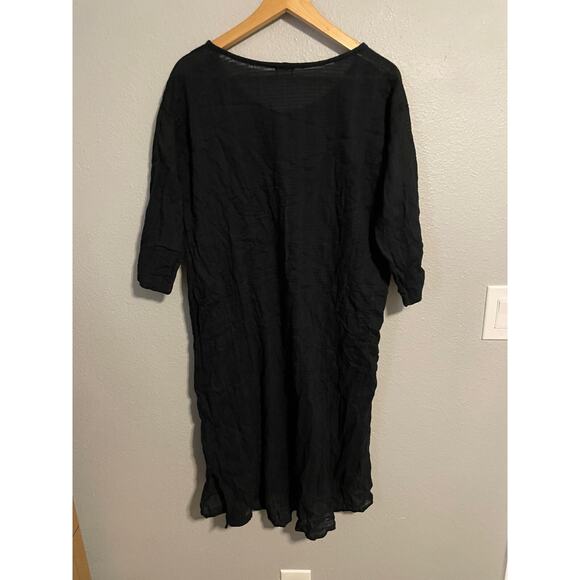 Jess Brown Womens Midi Shift Dress Small Black Cotton Gauzy Peasant Lagenlook - Picture 5 of 8
